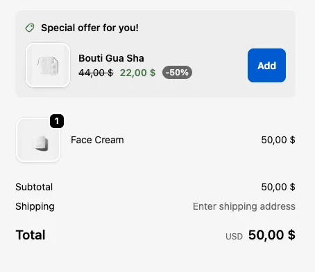 Checkout cross-sell widget showing personalized product offer