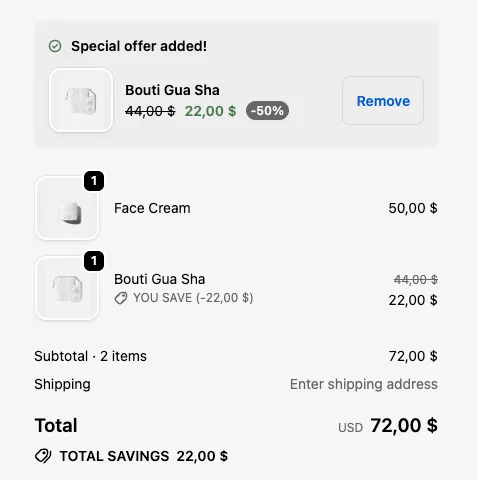 Checkout cross-sell widget showing bundle offer